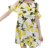 Singwing Fashion Women Off shoulder Lemon Print Dress Above Knee Mini O-neck Dress Summer Women's Dresses
