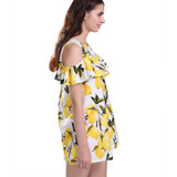 Singwing Fashion Women Off shoulder Lemon Print Dress Above Knee Mini O-neck Dress Summer Women's Dresses