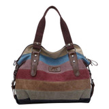 Women Bag Canvas Handbag Messenger Bag Leather Shoulder Bag Stripe Crossbody Bag Rainbow