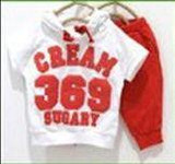 summer girls boys cream 369 children clothing set baby clothes short-sleeve T-shirt hoodies pant kids sport suit