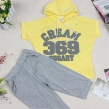 summer girls boys cream 369 children clothing set baby clothes short-sleeve T-shirt hoodies pant kids sport suit