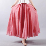 Women Linen Cotton Long Skirts Elastic Waist Pleated Maxi Skirts Beach Boho Vintage Summer Skirts Faldas Saia
