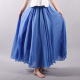 Women Linen Cotton Long Skirts Elastic Waist Pleated Maxi Skirts Beach Boho Vintage Summer Skirts Faldas Saia