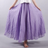 Women Linen Cotton Long Skirts Elastic Waist Pleated Maxi Skirts Beach Boho Vintage Summer Skirts Faldas Saia
