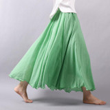 Women Linen Cotton Long Skirts Elastic Waist Pleated Maxi Skirts Beach Boho Vintage Summer Skirts Faldas Saia
