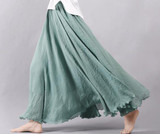 Women Linen Cotton Long Skirts Elastic Waist Pleated Maxi Skirts Beach Boho Vintage Summer Skirts Faldas Saia