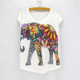 New fashion Flower Elephant printed t shirts women summer dresses  novelty design casual top tees for girls