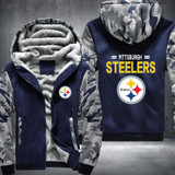 Pittsburgh Steelers Team Printing Pattern Thicken Fleece Zipper Blue Camo Hoodies Jacket