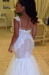 Vintage Cap Sleeve Mermaid Lace Open Back Wedding Dresses. PD0512