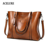 Women bag Oil wax Women's Leather Handbags Luxury Lady Hand Bags With Purse Pocket