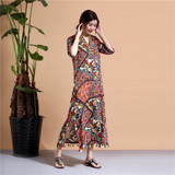 Summer Thailand style dress national style printing long Robe