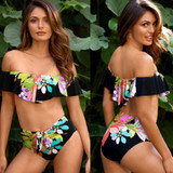 Off Shoulder Flower Swimwear Women Swimsuit Ruffles Bikini Set Off Shoulder Flower Swimwear Women Swimsuit Ruffles Bikini Set
