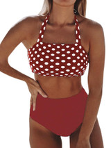 Women Bikini Set Halter Vest Beach High Waist Dot Swimwear