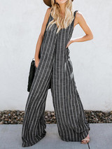 Spring and autumn striped stitching wide leg sleeveless jumpsuit