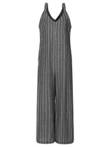 Spring and autumn striped stitching wide leg sleeveless jumpsuit