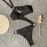 Hollow Halter Collar Bikini Swimsuit
