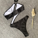 Hollow Halter Collar Bikini Swimsuit
