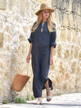 Solid Color Side Split Maxi Long Dress