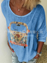 Autumn T-shirt with Round Collar Printing