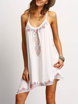 Sexy Bohemia Spaghetti Straps Embroidery Mini Dress