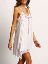 Sexy Bohemia Spaghetti Straps Embroidery Mini Dress