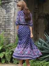 Pretty Bohemia Floral V Neck Half Sleeve Front Split Maxi Dress