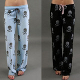 New Pants Women Lady Causal Daily High Waist  Skull Print Wide Calf Length Long Leg Pants