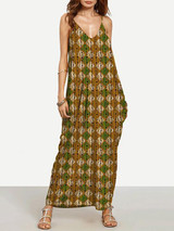 Special Plaid Bohemia Spaghetti Straps V Neck Maxi Dress