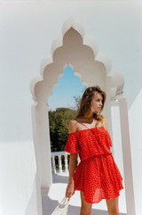 Red Butterfly Print Wrapped Chest Lanyard Beach Blouse Holiday Dress Female