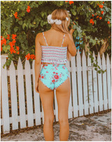 High Waist Covered Belly Slim Printed Bikini