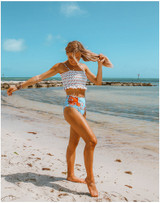 High Waist Covered Belly Slim Printed Bikini