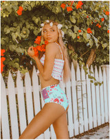High Waist Covered Belly Slim Printed Bikini