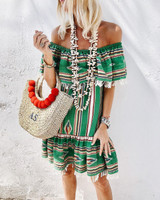 Printed Off-the-shoulder Collar Midi Dress