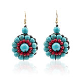 Ethnic Bohemian Style Stone Hand-woven Flower Hanging Drop Earrings
