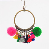 Classic Handmade Vintage Ethnic women fashion BOHO Pompom Tassel earrings Gypsy Chic jewelry