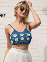 Hand-woven Small Chrysanthemum Sexy Knit Open Beach Bikini Top