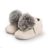 Cute Newborn Baby Girls Kids Toddler Fur Ball Soft Sneaker 0-18M