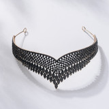 Vintage Gold Black Crystal Heart Bridal Jewelry Sets