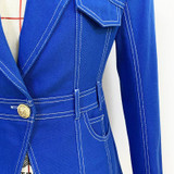 Blue Designer Runway Blazer Jacket Single Button Denim Blazer