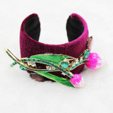 Wine Red Velvet Retro Bee Bangles Crystal Gem Flower Bracelets