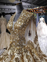 Champagne Lace Sleeves Evening Dress