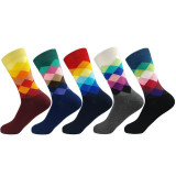 Men Standard Cotton Casual  High Quality Diamond Novelty Socks