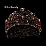 European Luxury Vintage Large Queen Diadem Red Rhinestone Baroque Crown Crystal Bridal Tiara