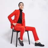 Designer Blazer Suit Set Lion Buttons Double Breasted Blazer Pants Suit