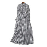 Black and White Single-Breasted Pleated Elegant Midi Dress