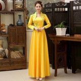 Embroidery Flower Satin Cheongsam Long Sleeve Evening Qipao Dress Embroidery Flower Satin Cheongsam Long Sleeve Evening Qipao Dress