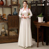 Embroidery Flower Satin Cheongsam Long Sleeve Evening Qipao Dress Embroidery Flower Satin Cheongsam Long Sleeve Evening Qipao Dress