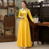 Embroidery Flower Satin Cheongsam Long Sleeve Evening Qipao Dress Embroidery Flower Satin Cheongsam Long Sleeve Evening Qipao Dress