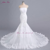 Strapless  Button Chapel Train Mermaid Wedding Dress