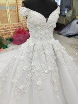 White Vintage V Neck Off the Shoulder Mermaid Lace Wedding Dress